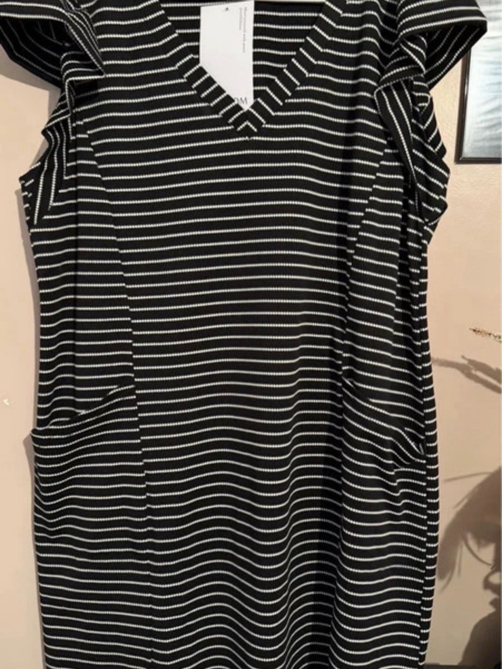 MIEAZOM Black & White Striped Ruffle Sleeve Dress – Size XL – NWT